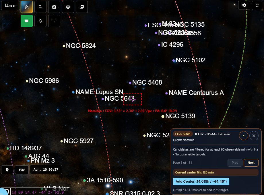 Optimized Fill Gap workflow in Tonight Plan