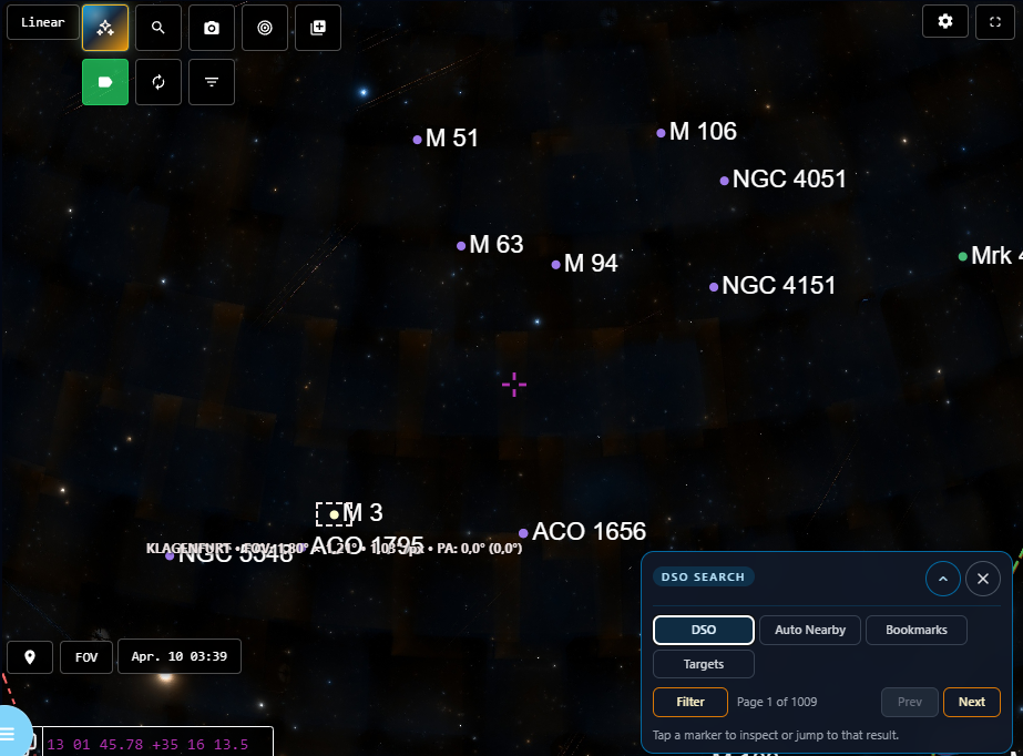Sky Atlas Magic Button DSO Search mode
