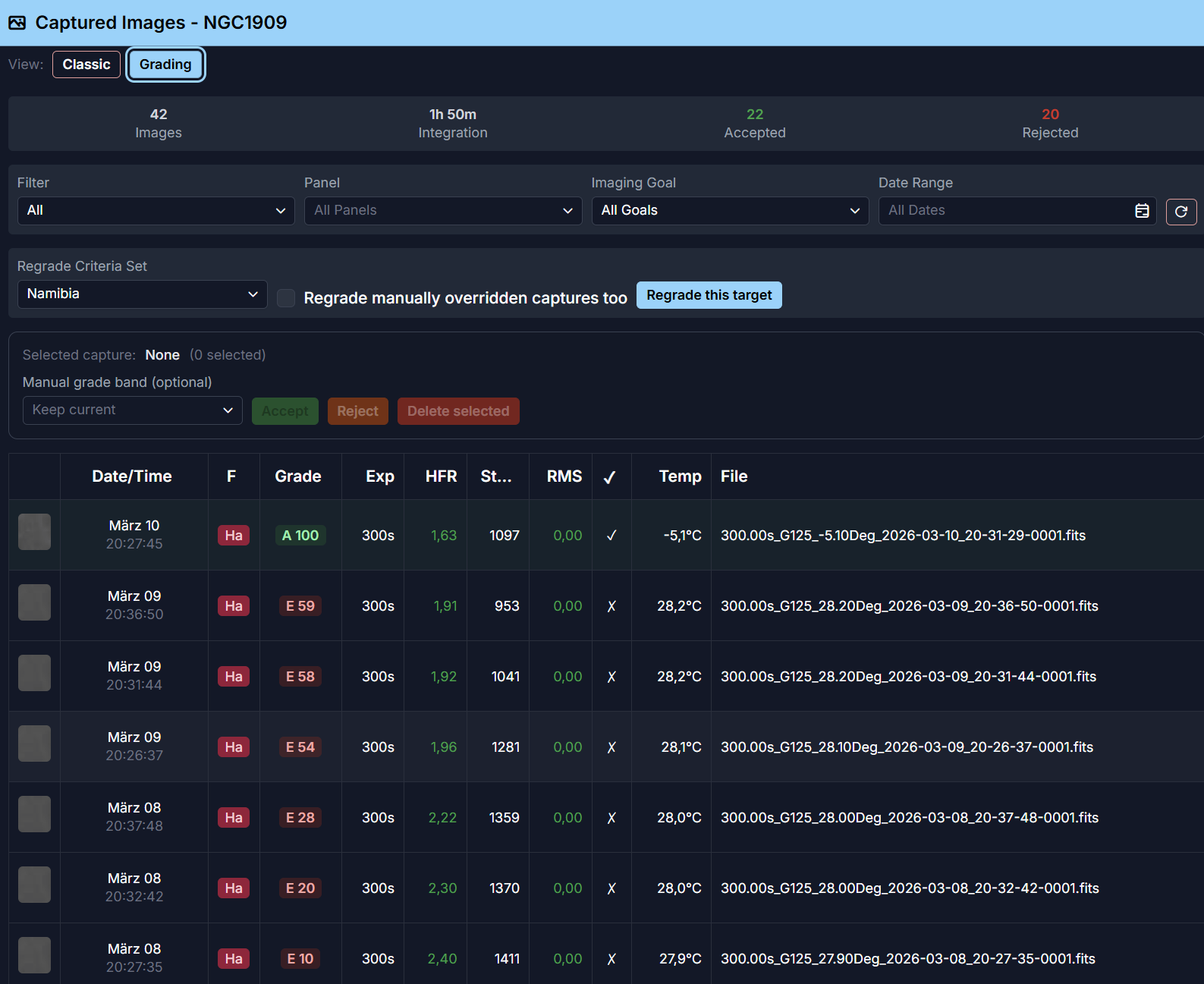 Captures grading view