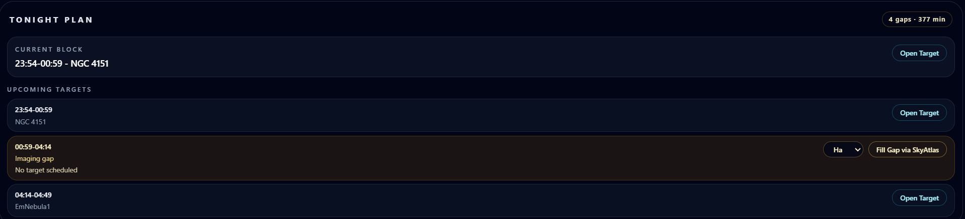 Tonight Plan gap handling
