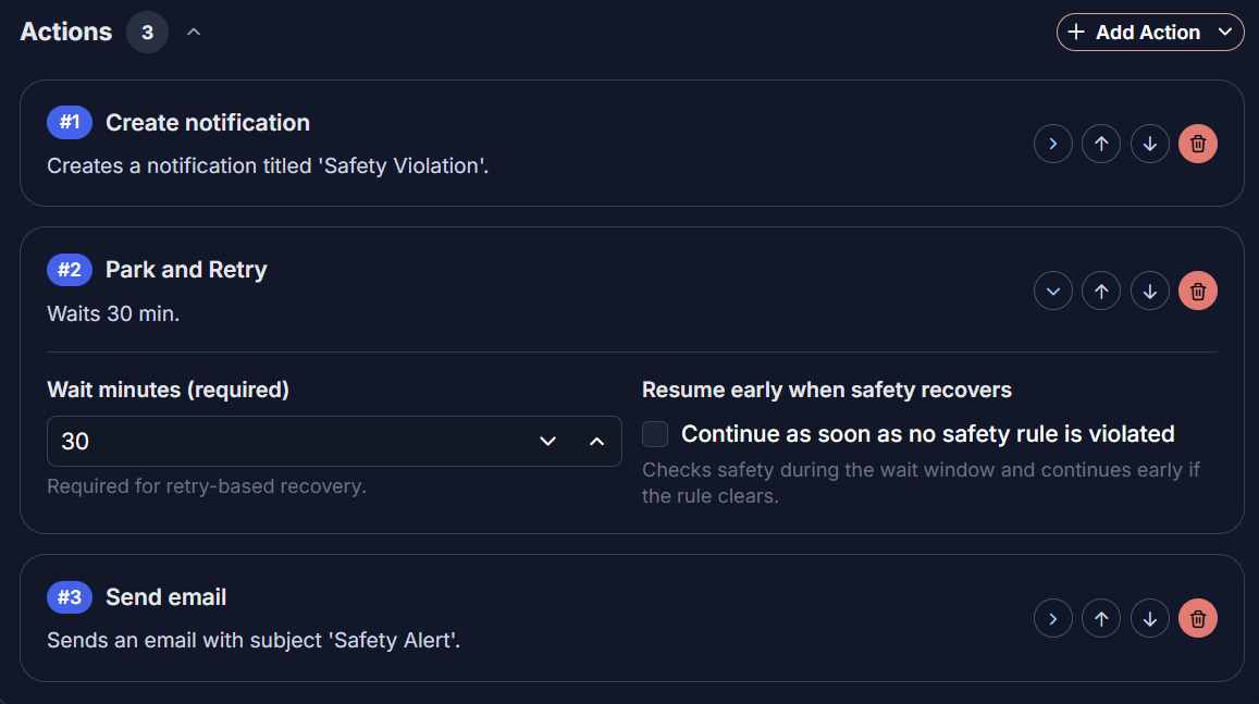 Runtime safety actions