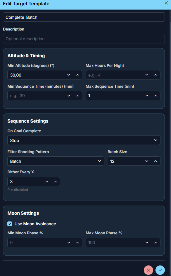 Target template settings