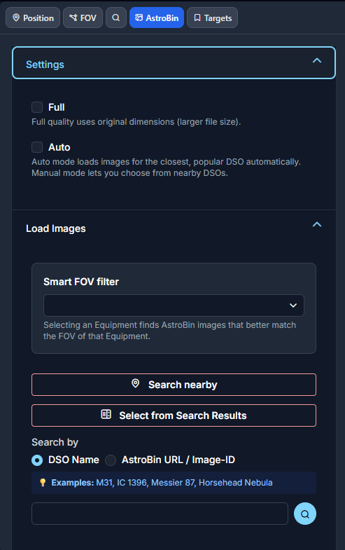Sky Atlas AstroBin options