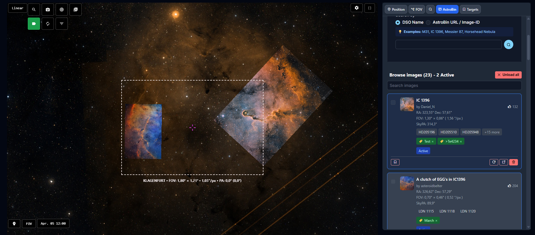 Sky Atlas AstroBin overlay