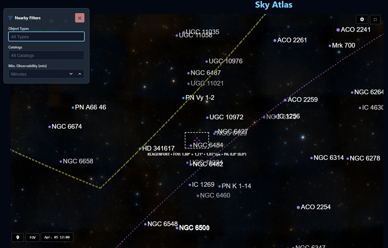 Sky Atlas automatic nearby-object search