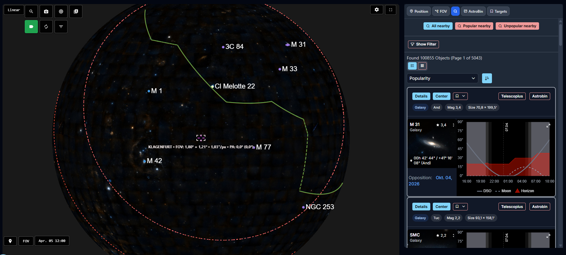 Sky Atlas integrated DSO search