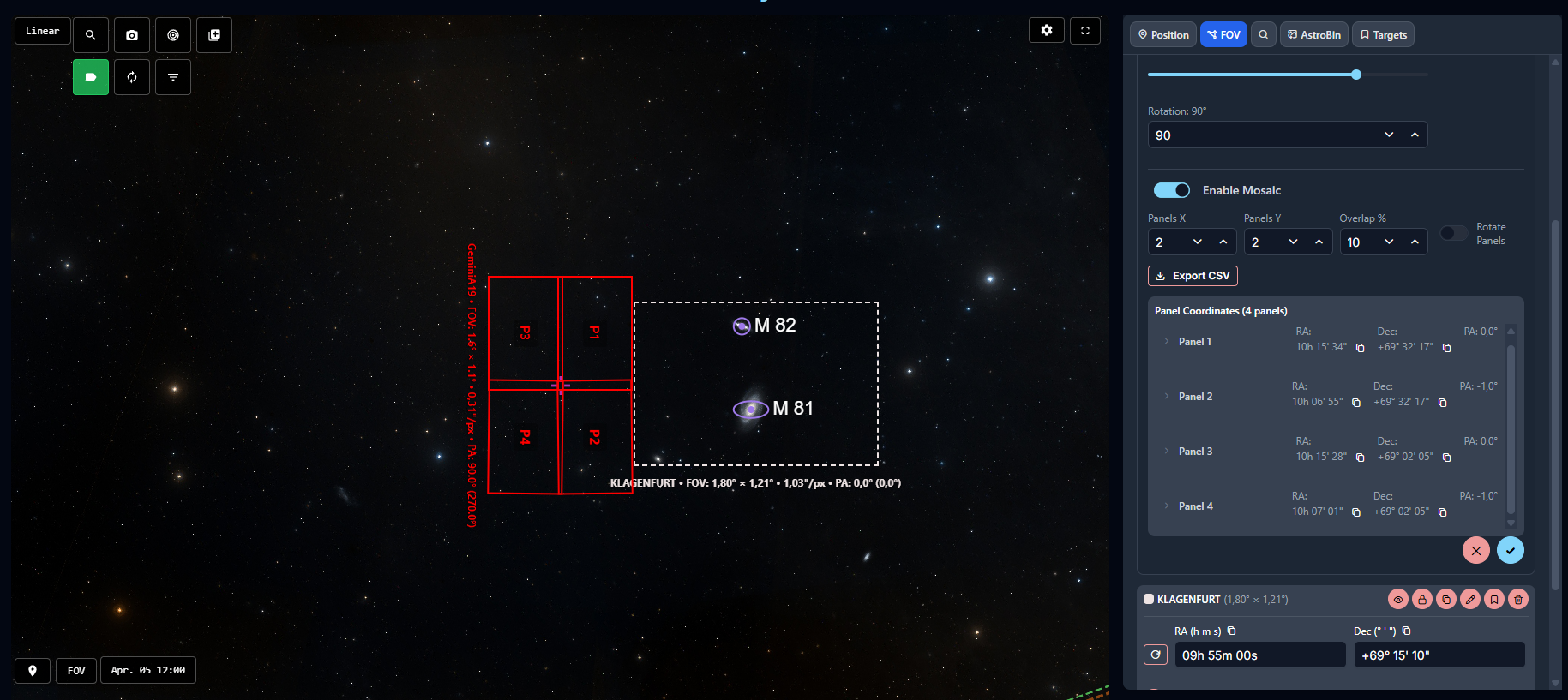Sky Atlas equipment FOV overlays