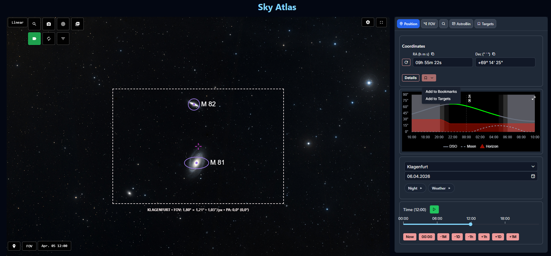 Sky Atlas position actions