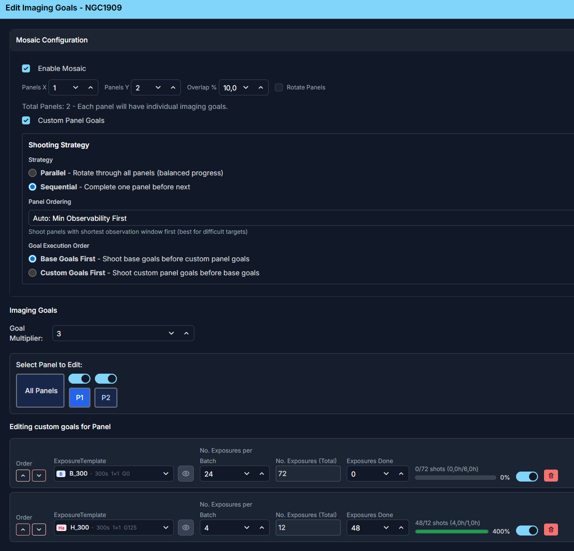Editing imaging goals for a mosaic