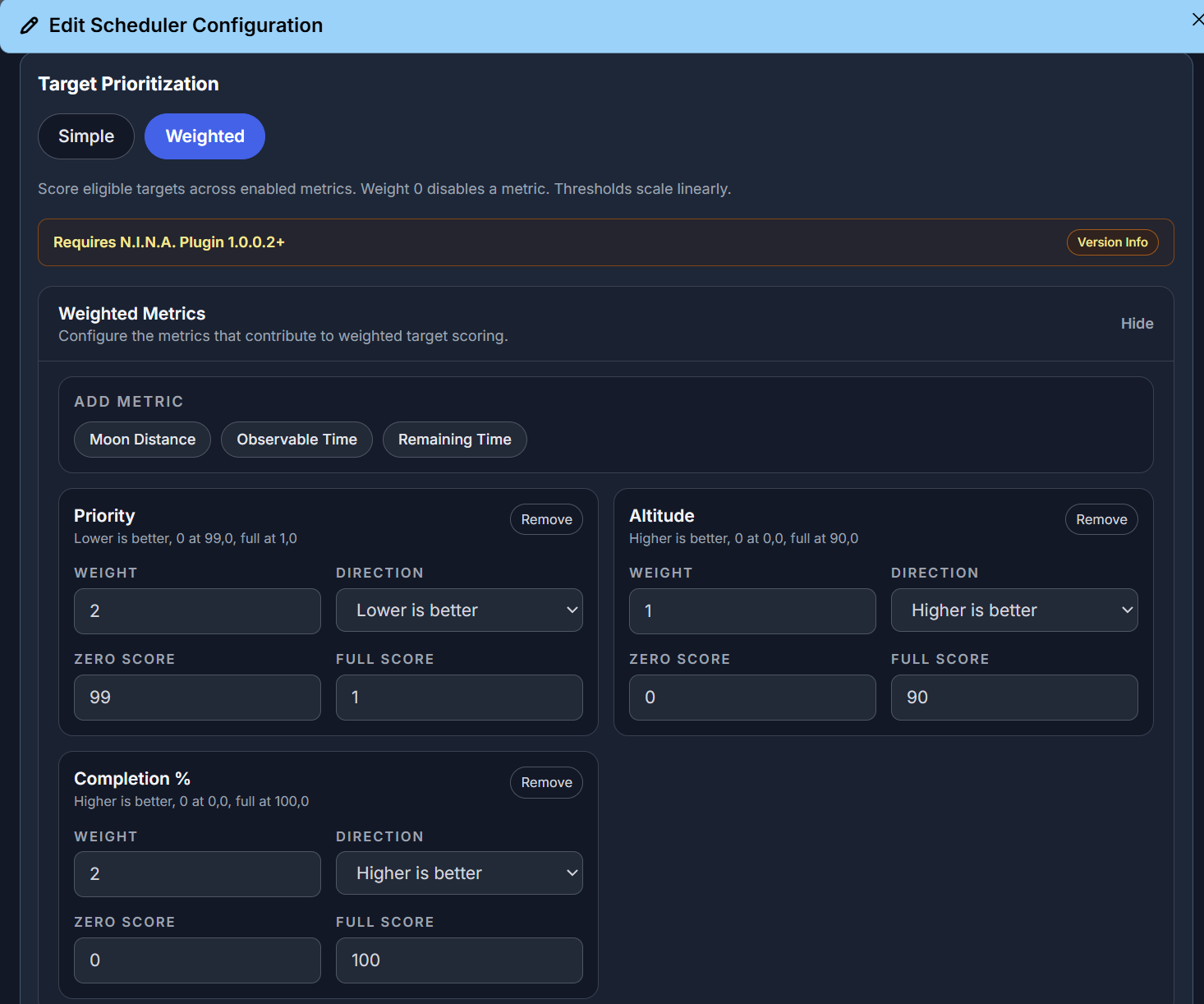 Weighted scheduler mode and completion strategy